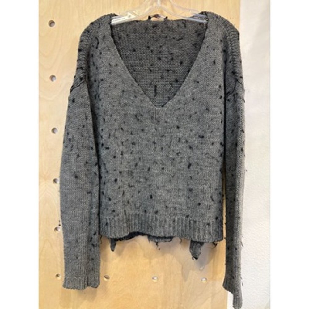 Brandy Melville Gray Deep V Neck Spotted Knit Hi Low Pullover Sweater One Size